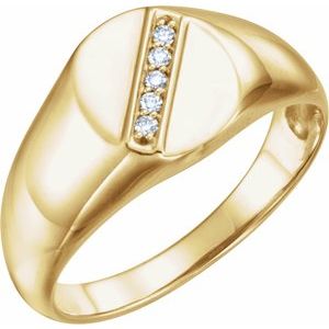 14K Yellow Gold .07 CTW Natural Diamond 11x10 mm Oval Signet Ring