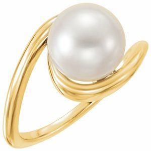 14K Yellow Gold 9.5-10 mm Cultured White Freshwater Pearl Ring