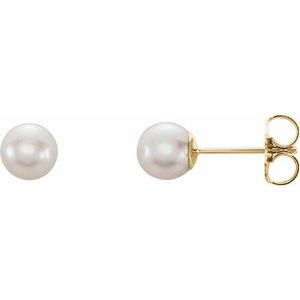 14K Yellow Gold Cultured White Freshwater Pearl Earrings