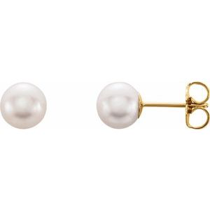 14K Yellow Gold Cultured White Freshwater Pearl Earrings