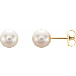 14K Yellow Gold Cultured White Freshwater Pearl Earrings