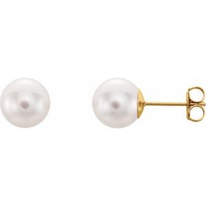 14K Yellow Gold 8 mm Cultured White Akoya Pearl Earrings