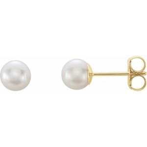 14K Yellow Gold 5 mm Cultured White Akoya Pearl Earrings