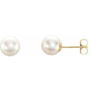 14K Yellow Gold 7 mm Cultured White Akoya Pearl Earrings