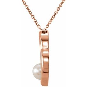 14K Rose Gold Cultured White Freshwater Pearl Heart 18" Necklace
