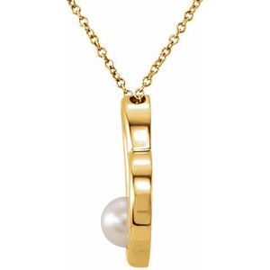 14K Yellow Gold Cultured White Freshwater Pearl Heart 18" Necklace