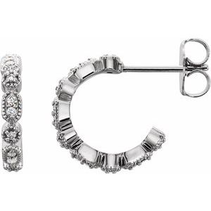 14K White Gold 1/8 CTW Natural Diamond 13.36 mm Hoop Earrings