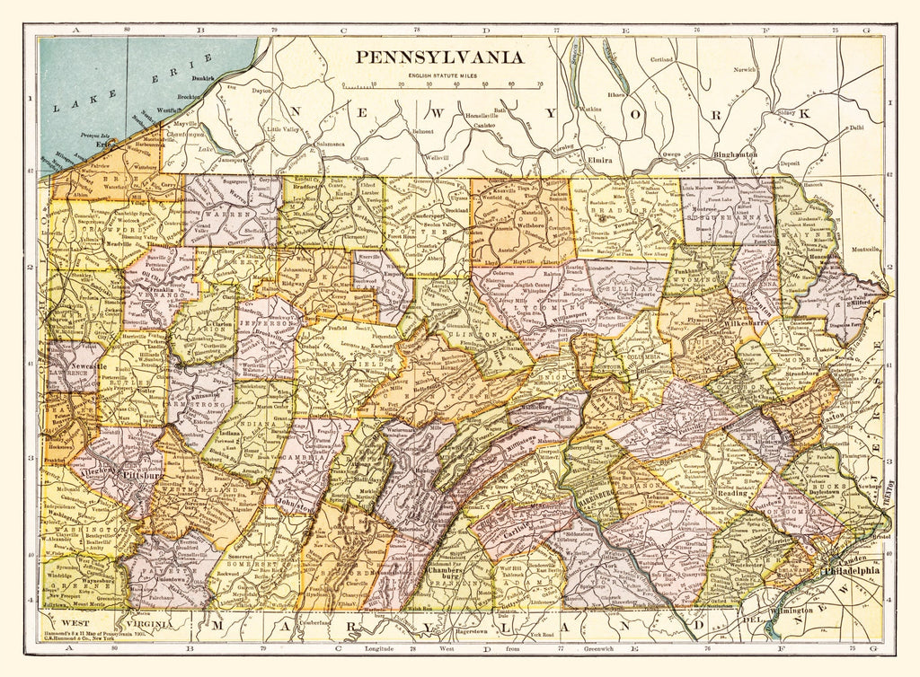 Vintage Map of Pennsylvania 1903