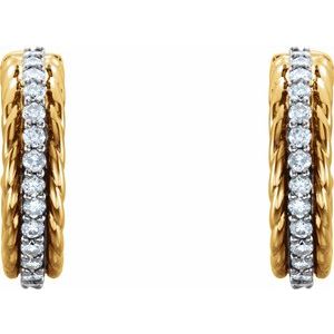 14K Yellow/White Gold 1/5 CTW Natural Diamond Rope Hoop Earrings – image 2
