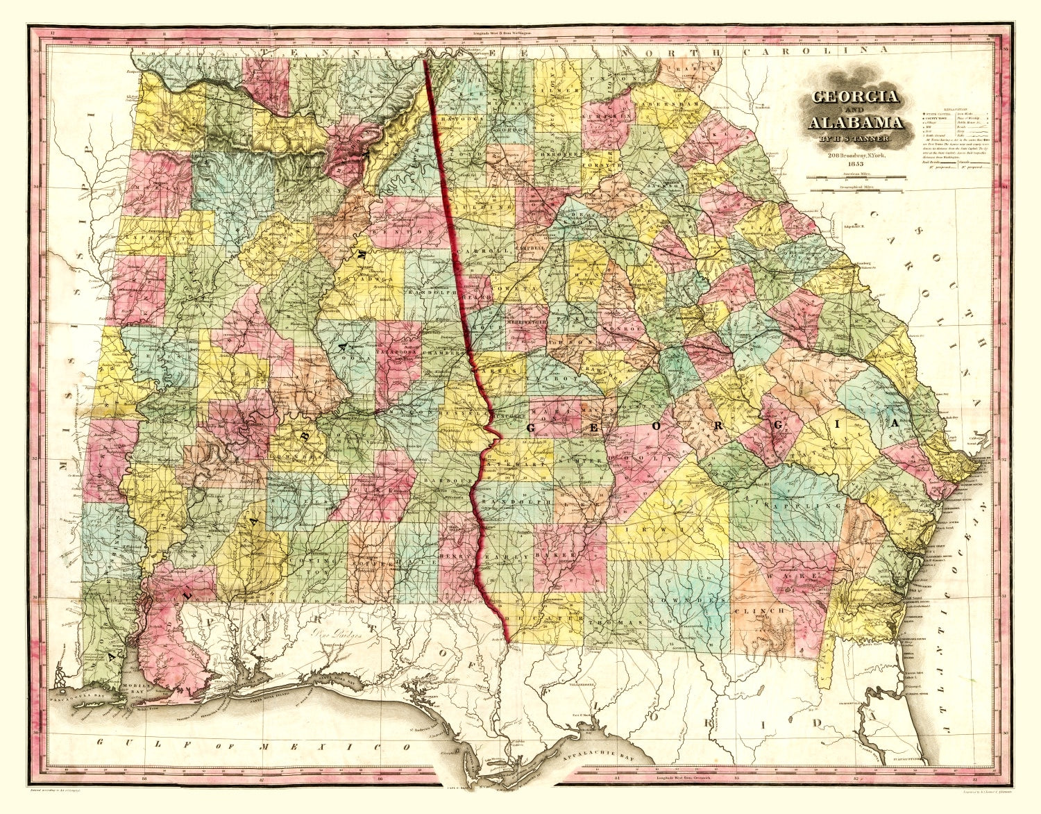 Vintage Map of Alabama 1853