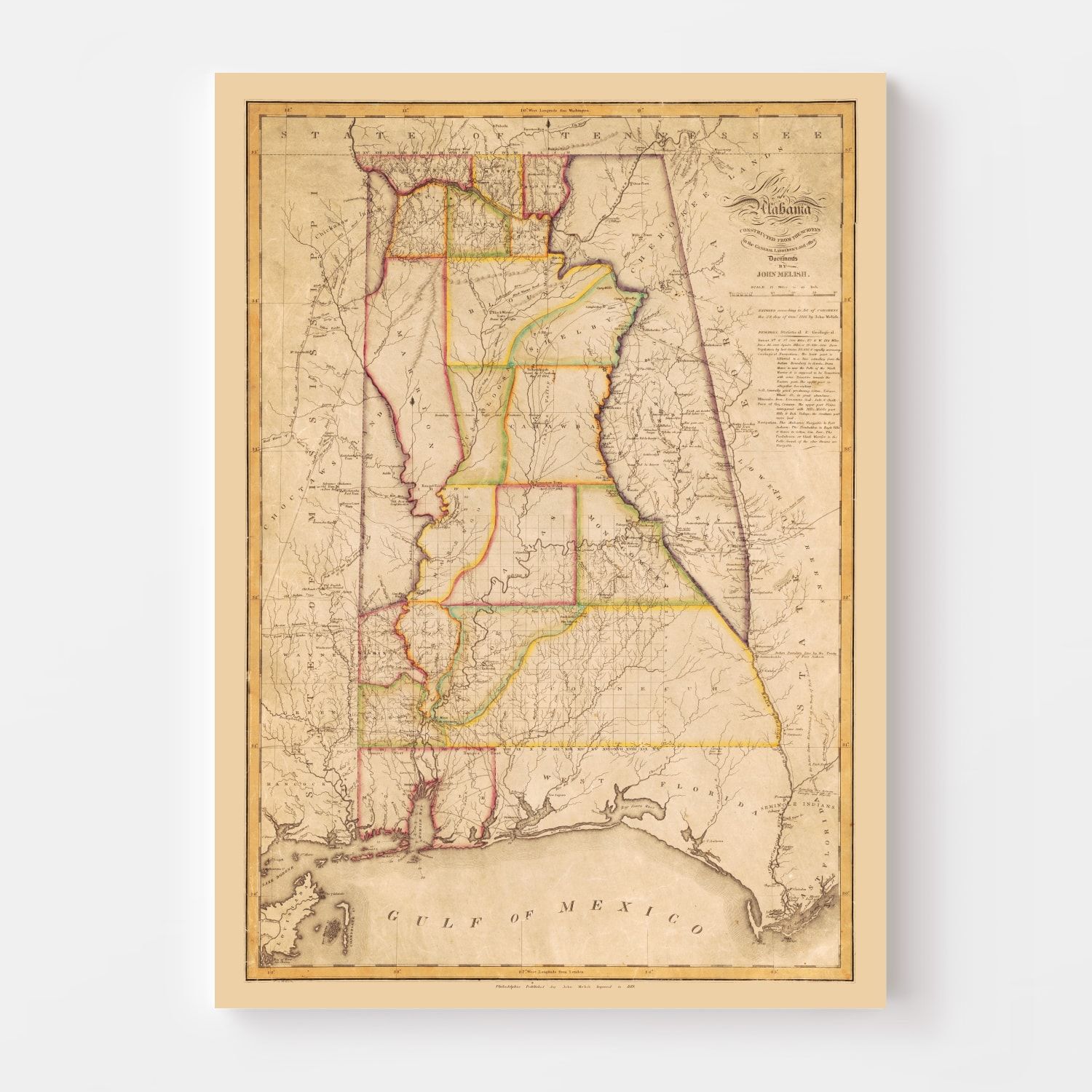 Vintage Map of Alabama 1818