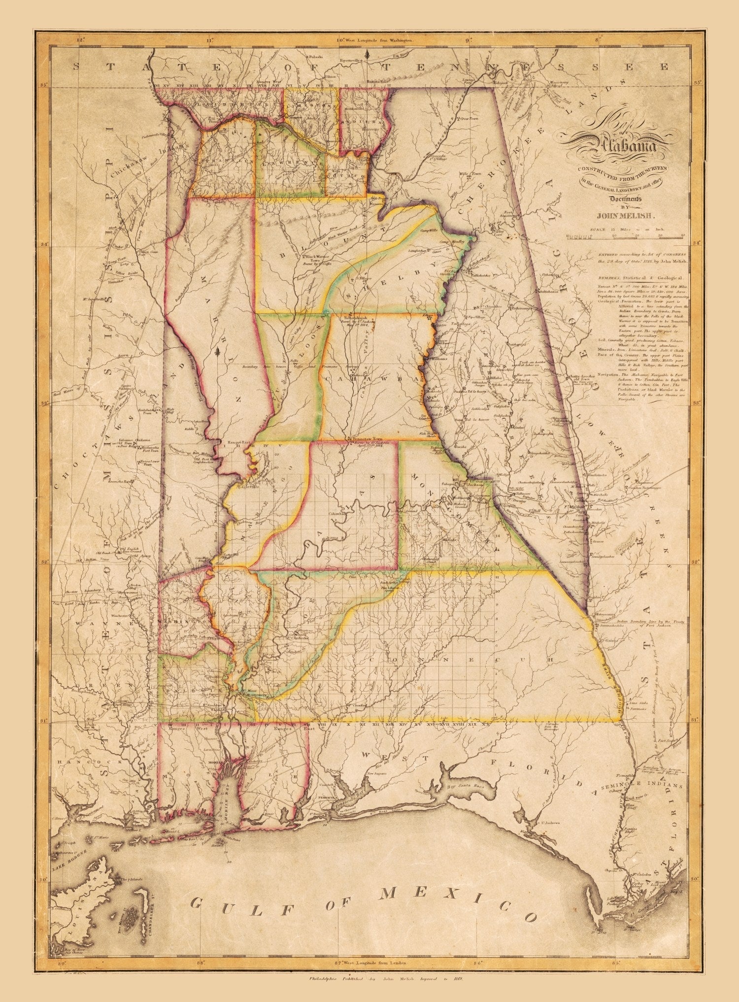 Vintage Map of Alabama 1818