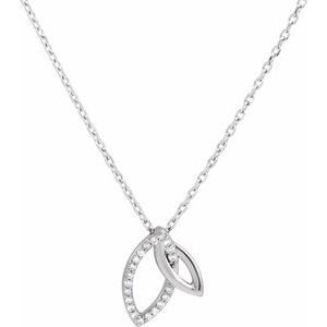 14K White Gold .05 CTW Natural Diamond Double Leaf 18" Necklace