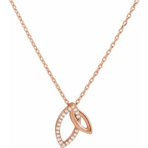 14K Rose Gold .05 CTW Natural Diamond Double Leaf 18" Necklace
