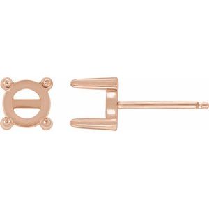 10K Rose Gold 4 mm Round 4-Prong Cabochon Earring Mounting