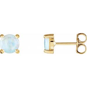 14K Yellow Gold 6 mm Natural White Opal Earrings