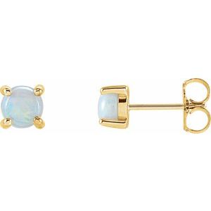 14K Yellow Gold 5 mm Natural White Opal Earrings