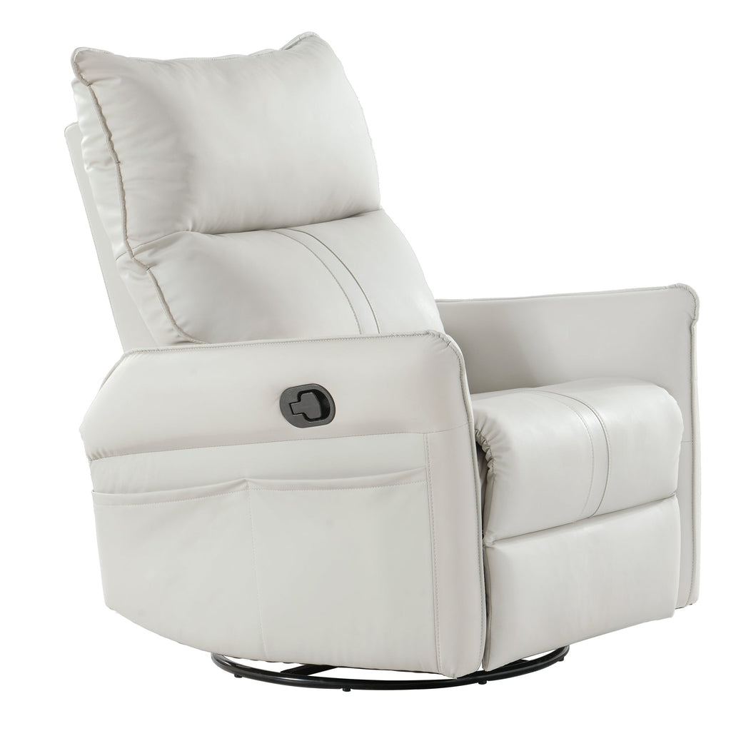 PU Rocking Recliner Chair, 360° Swivel Nursery Rocking Chair, Glider Chair, Modern Small Rocking Swivel Recliner Chair, Home Theater Seating, Side Pocket (Light Gray+360° Swivel)
