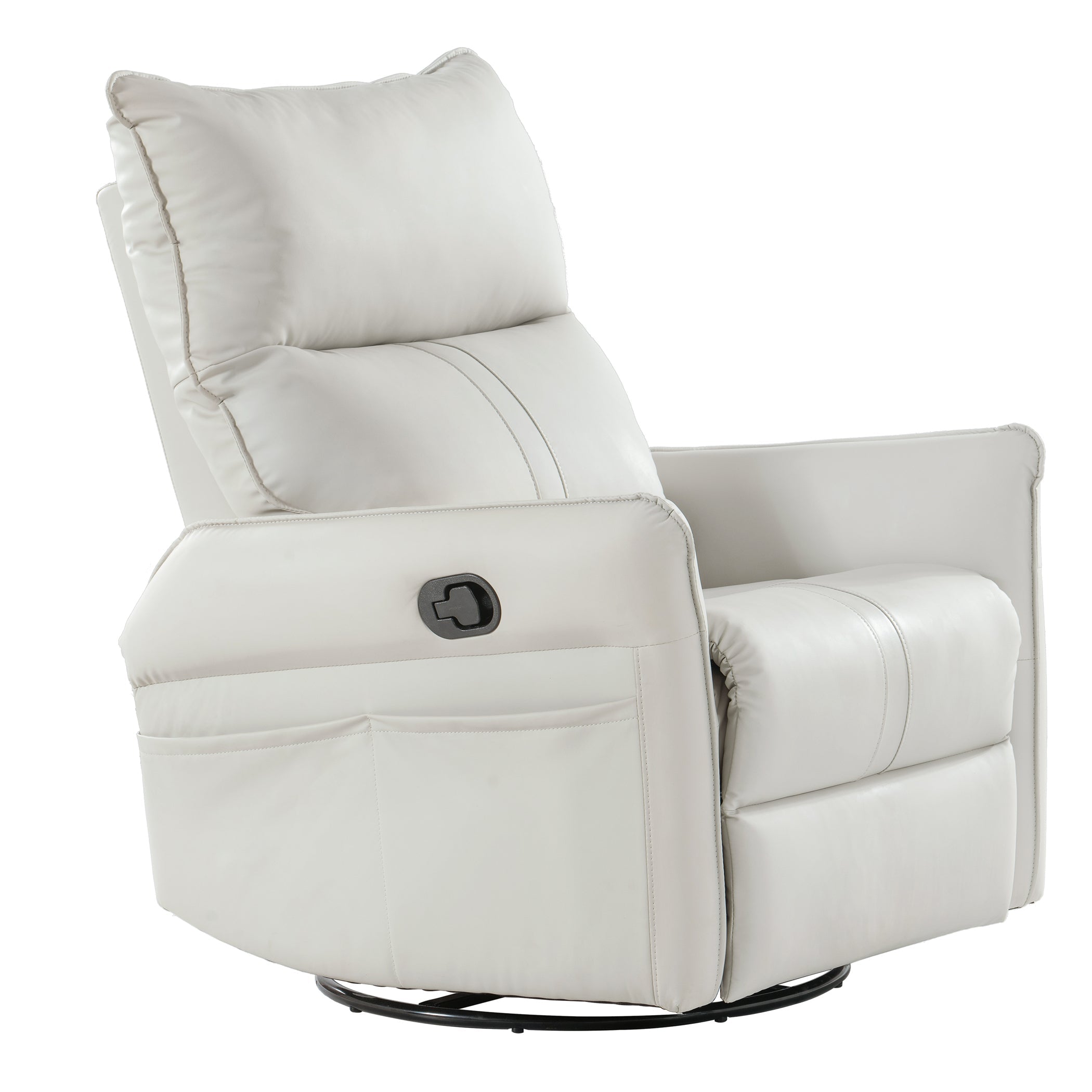PU Rocking Recliner Chair, 360° Swivel Nursery Rocking Chair, Glider Chair, Modern Small Rocking Swivel Recliner Chair, Home Theater Seating, Side Pocket (Light Gray+360° Swivel)