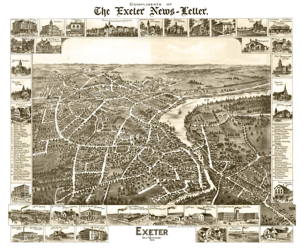 Vintage Map of Exeter, New Hampshire 1877