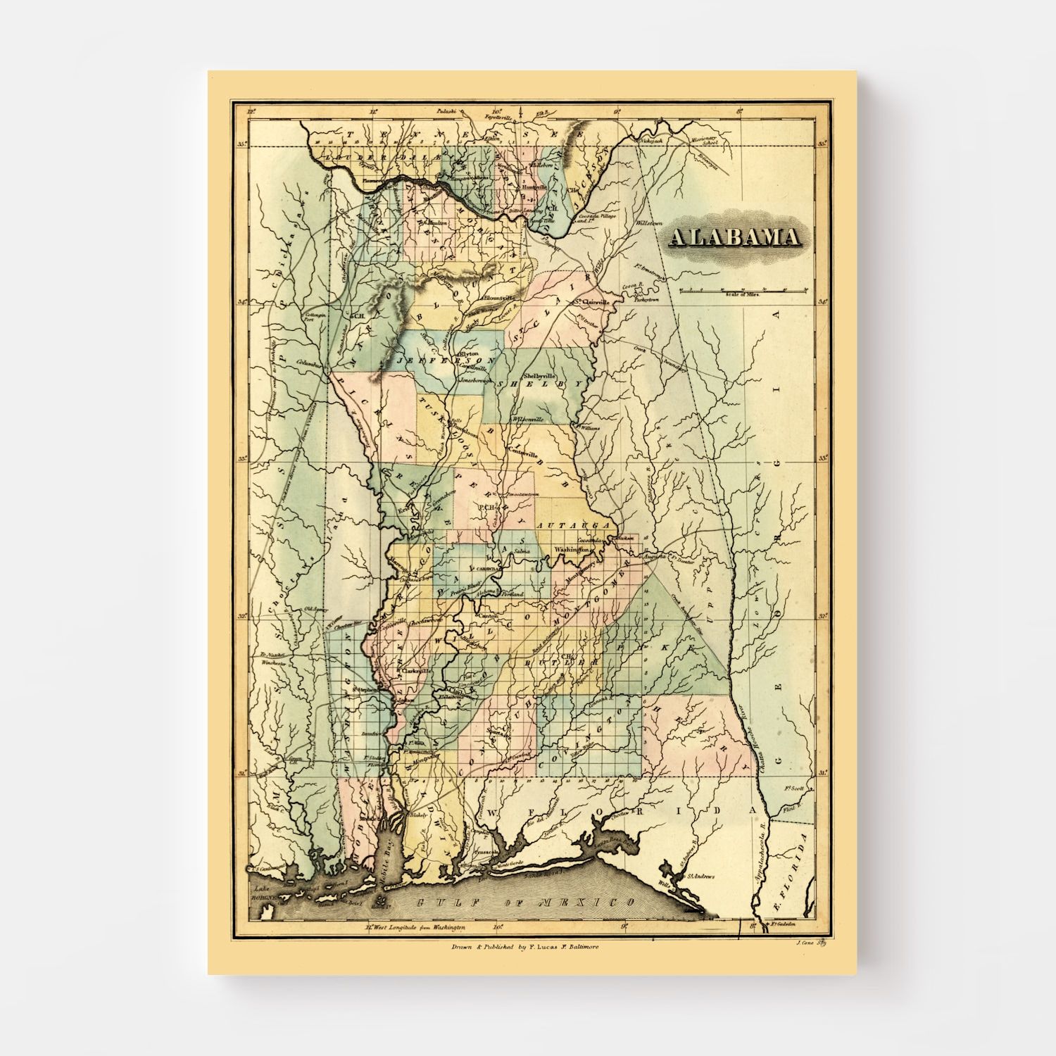 Vintage Map of Alabama 1826