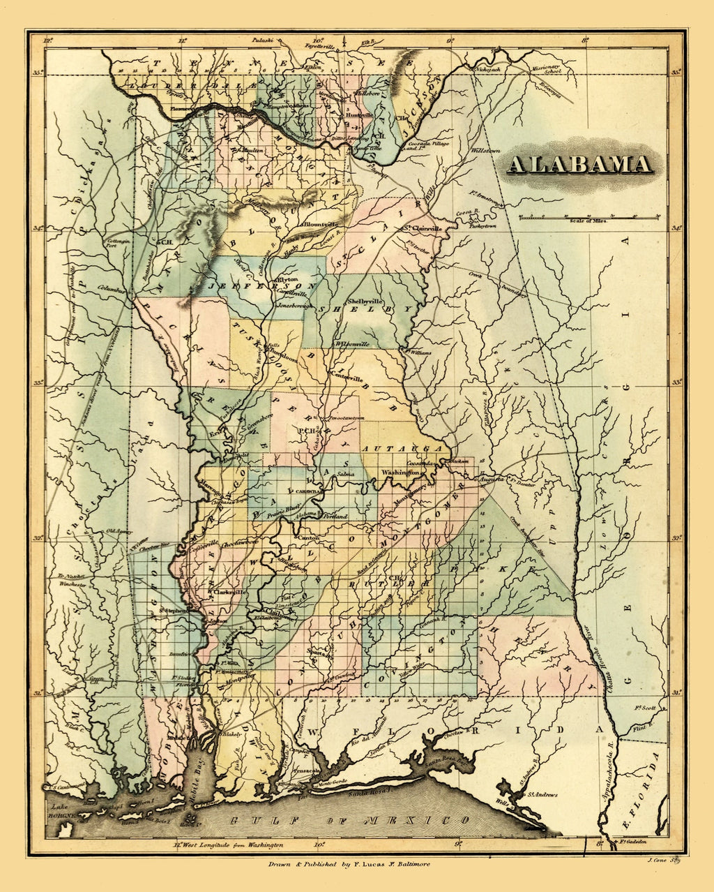 Vintage Map of Alabama 1826