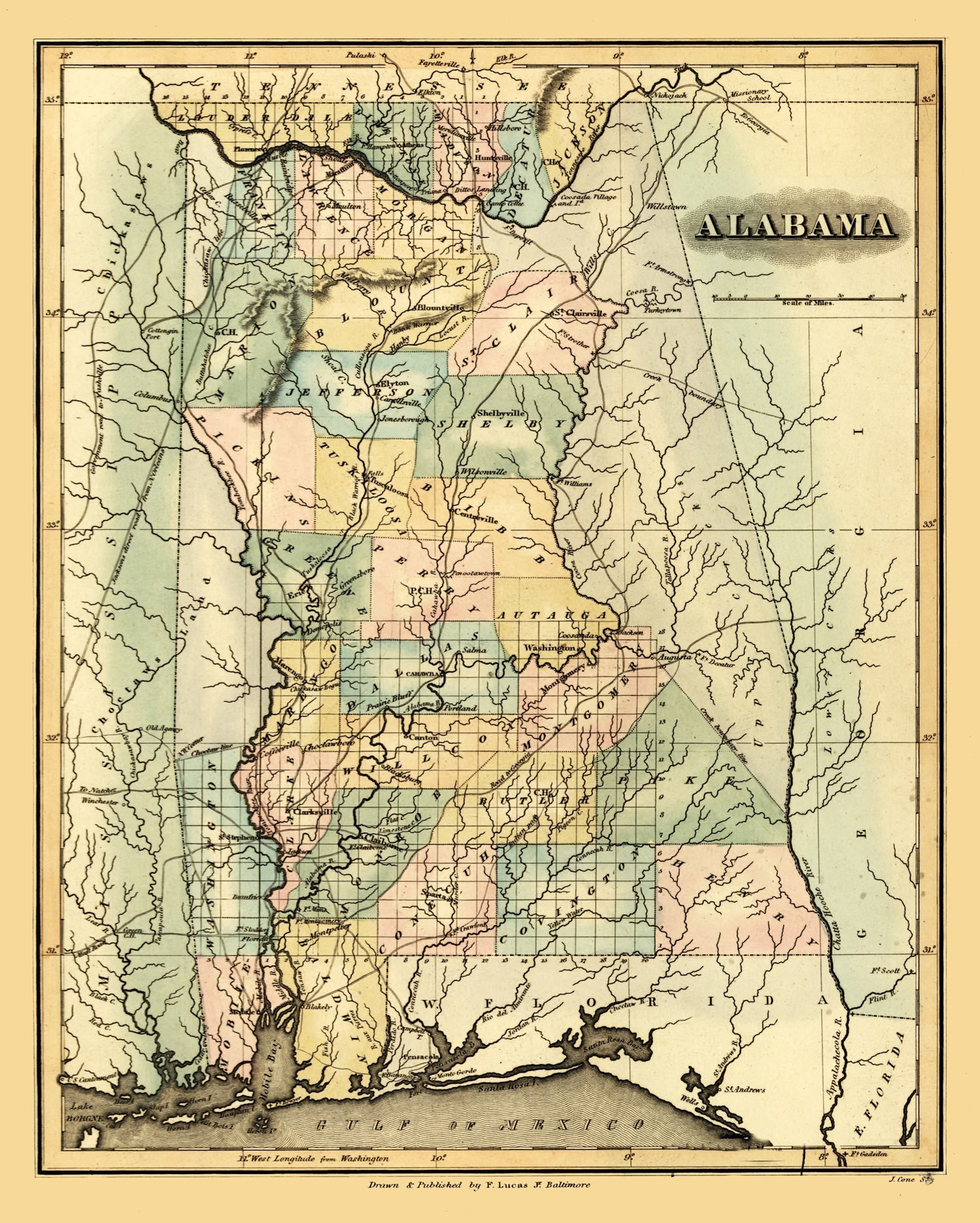 Vintage Map of Alabama 1826