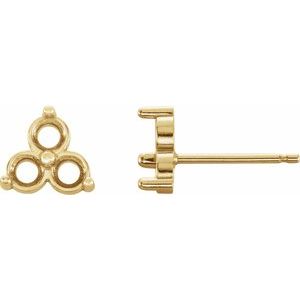 18K Yellow Gold 2 mm Round Three-Stone Earring Mounting