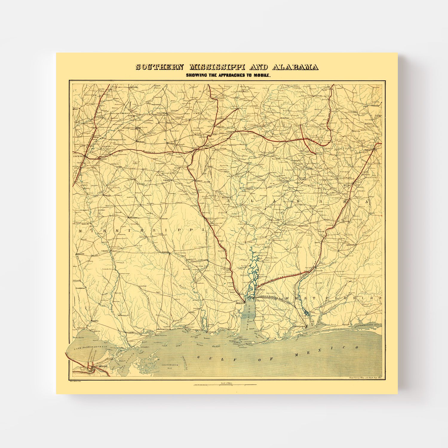 Vintage Map of Alabama 1863