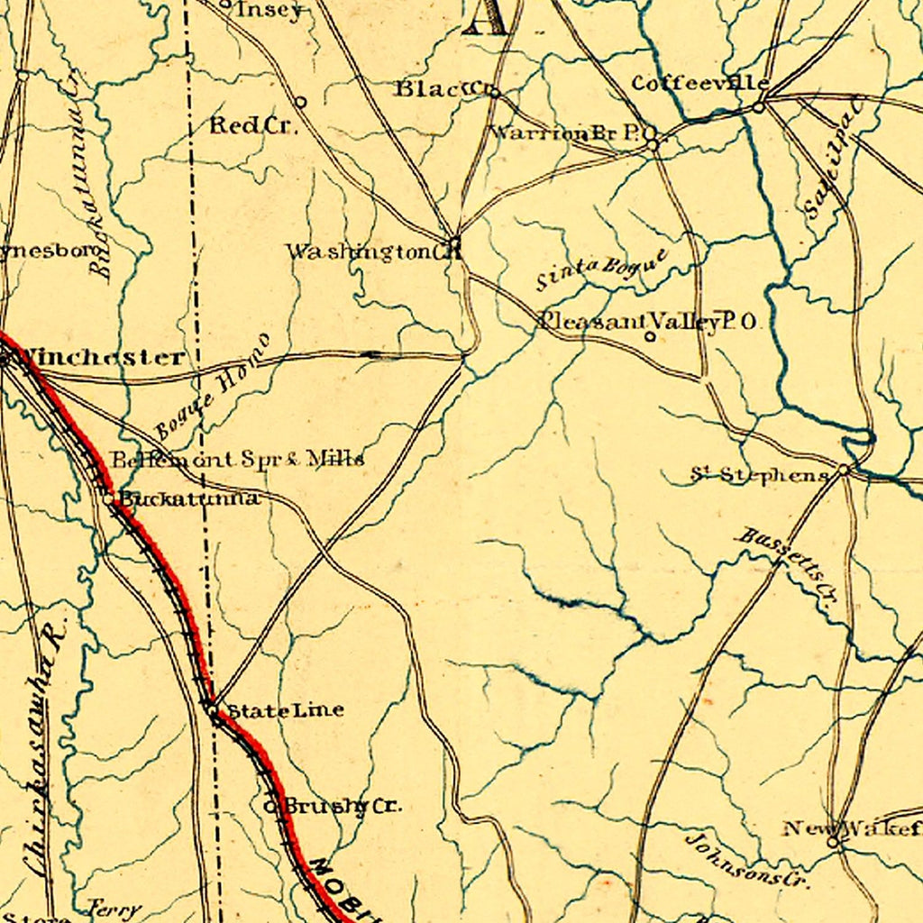 Vintage Map of Alabama 1863