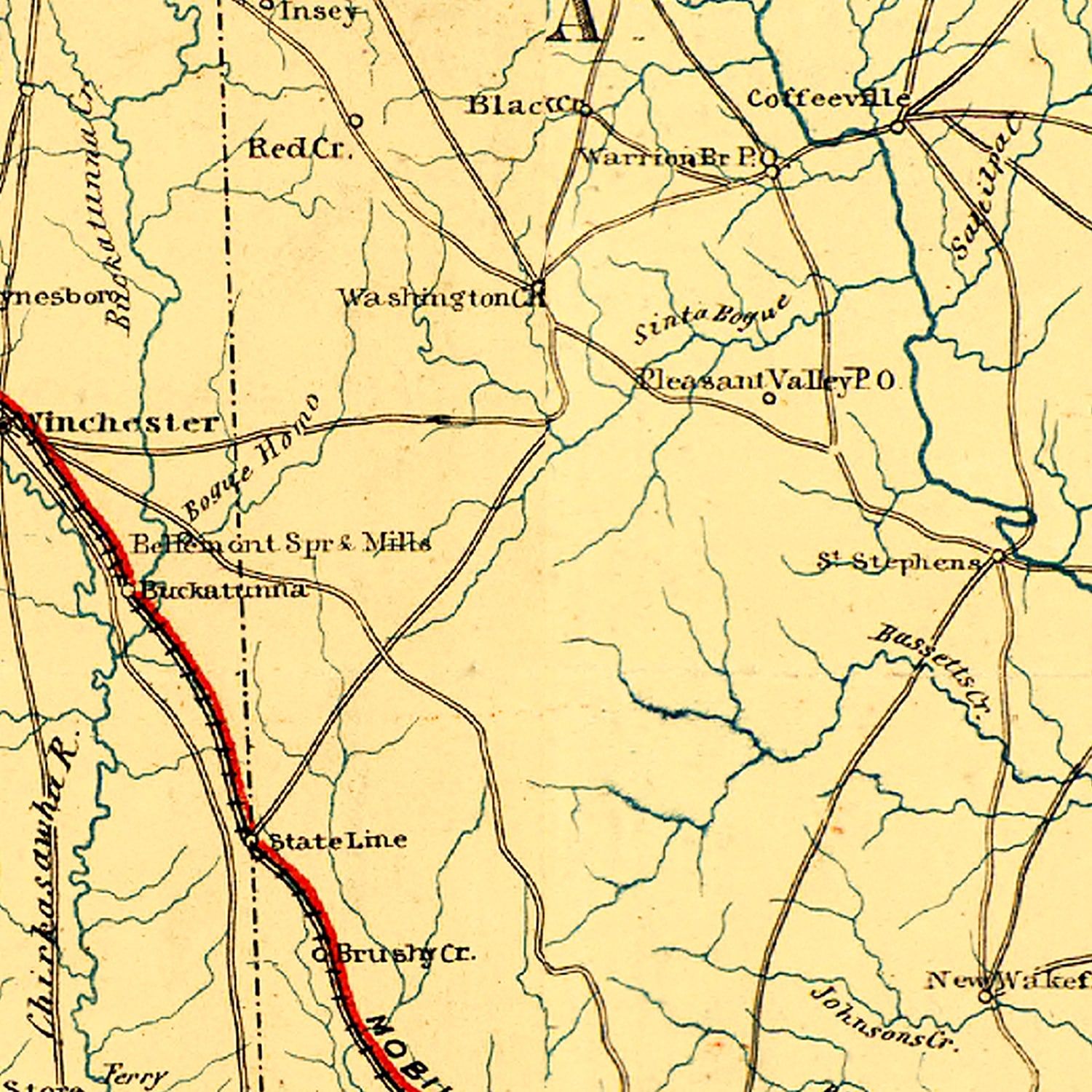 Vintage Map of Alabama 1863