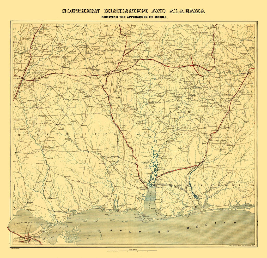 Vintage Map of Alabama 1863