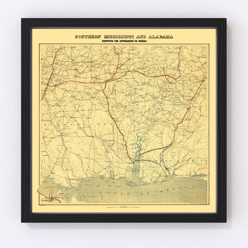 Vintage Map of Alabama 1863