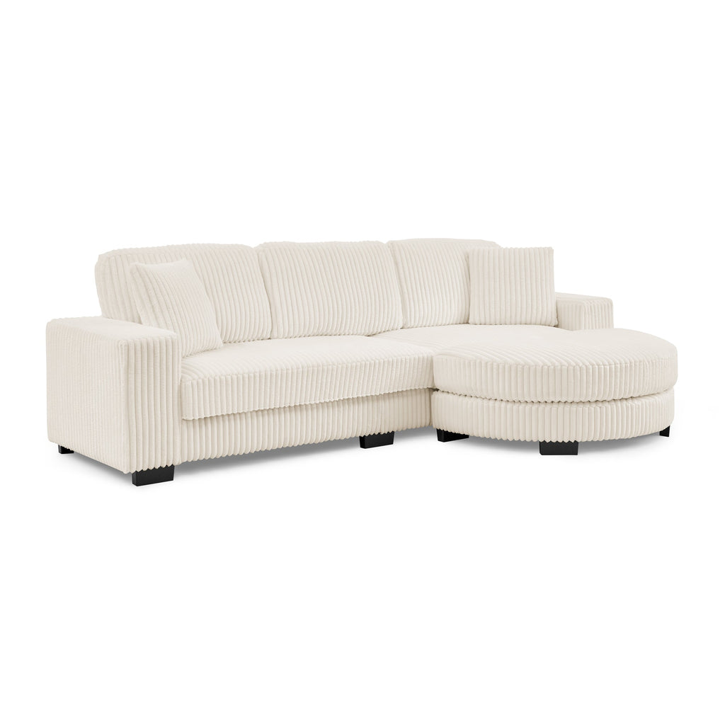 Corduroy Tufted Upholstered Sleeper Sectional Sofa, L-Shaped Modular Convertible Sofa ,The arc-shaped footstool can be placed freely on the left and right-Beige