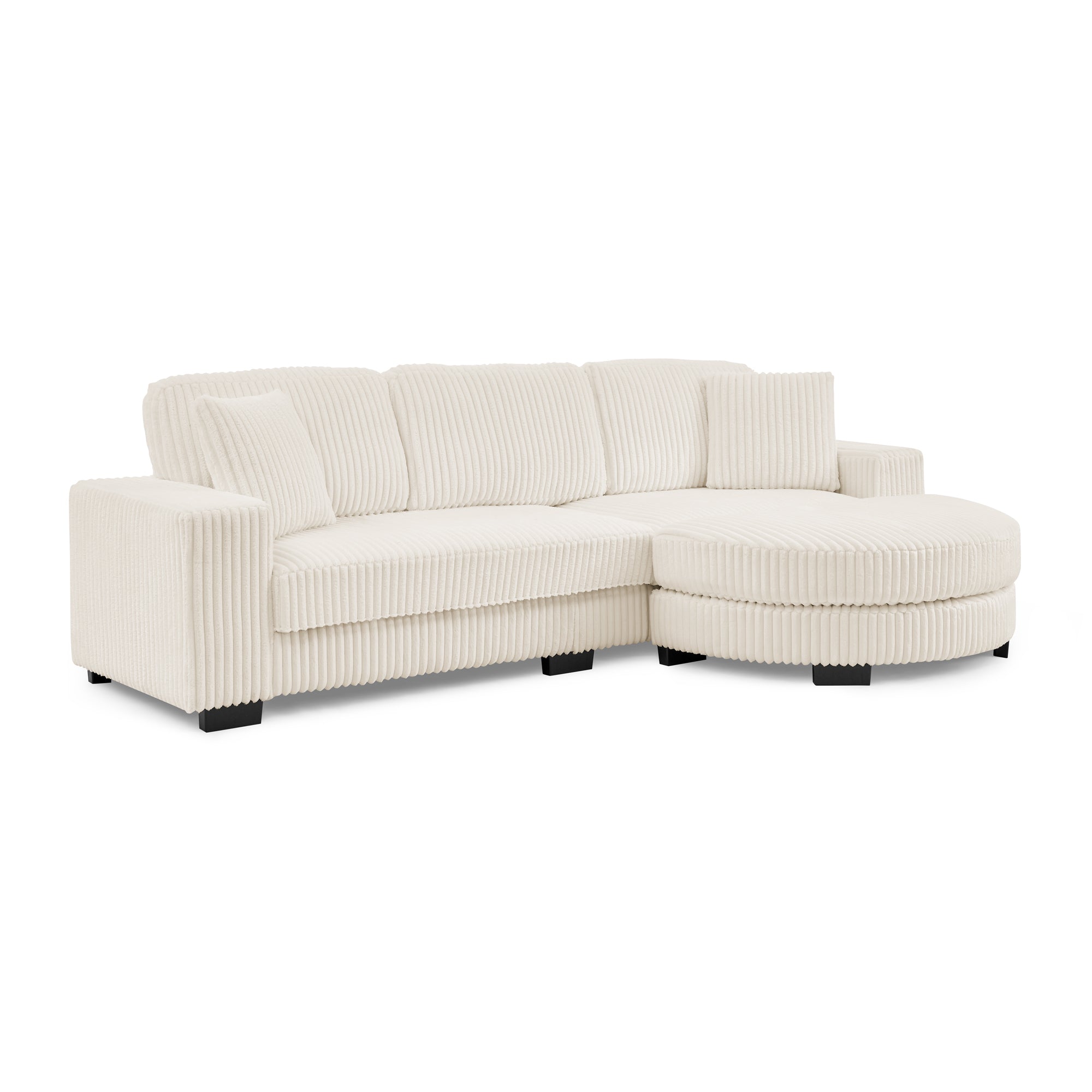 Corduroy Tufted Upholstered Sleeper Sectional Sofa, L-Shaped Modular Convertible Sofa ,The arc-shaped footstool can be placed freely on the left and right-Beige