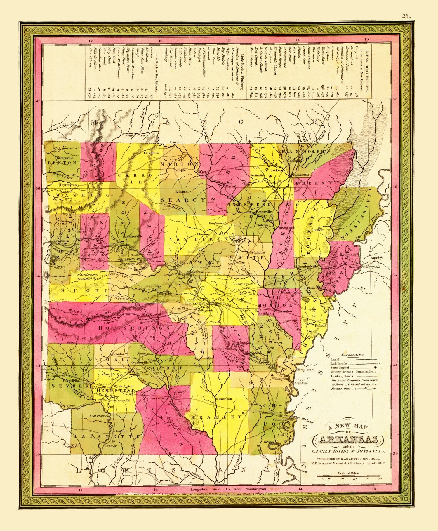 Vintage Map of Arkansas 1847