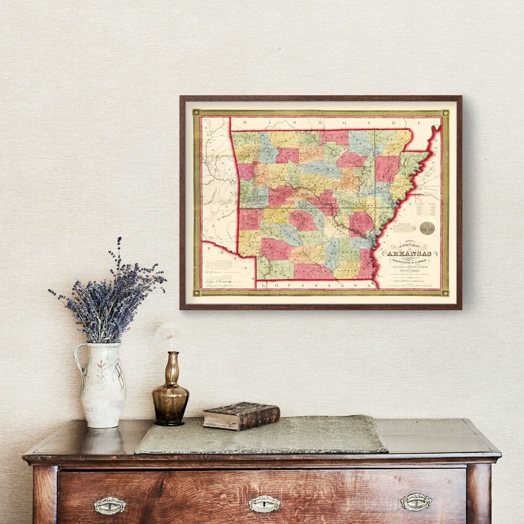 Vintage Map of Arkansas 1852