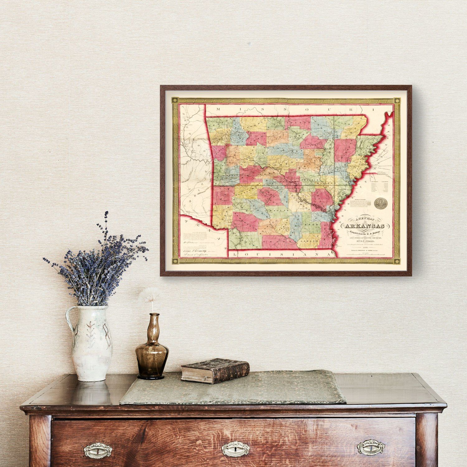 Vintage Map of Arkansas 1852