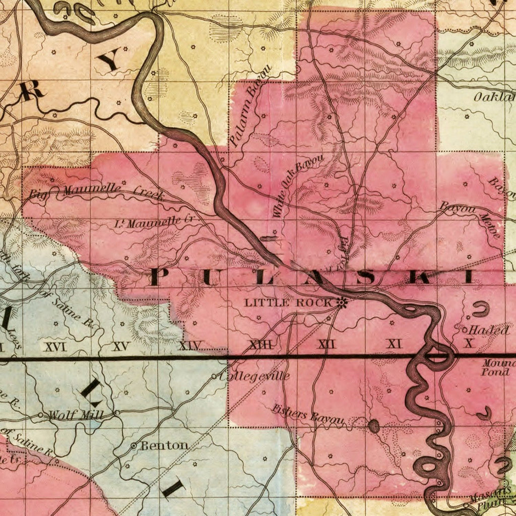 Vintage Map of Arkansas 1852