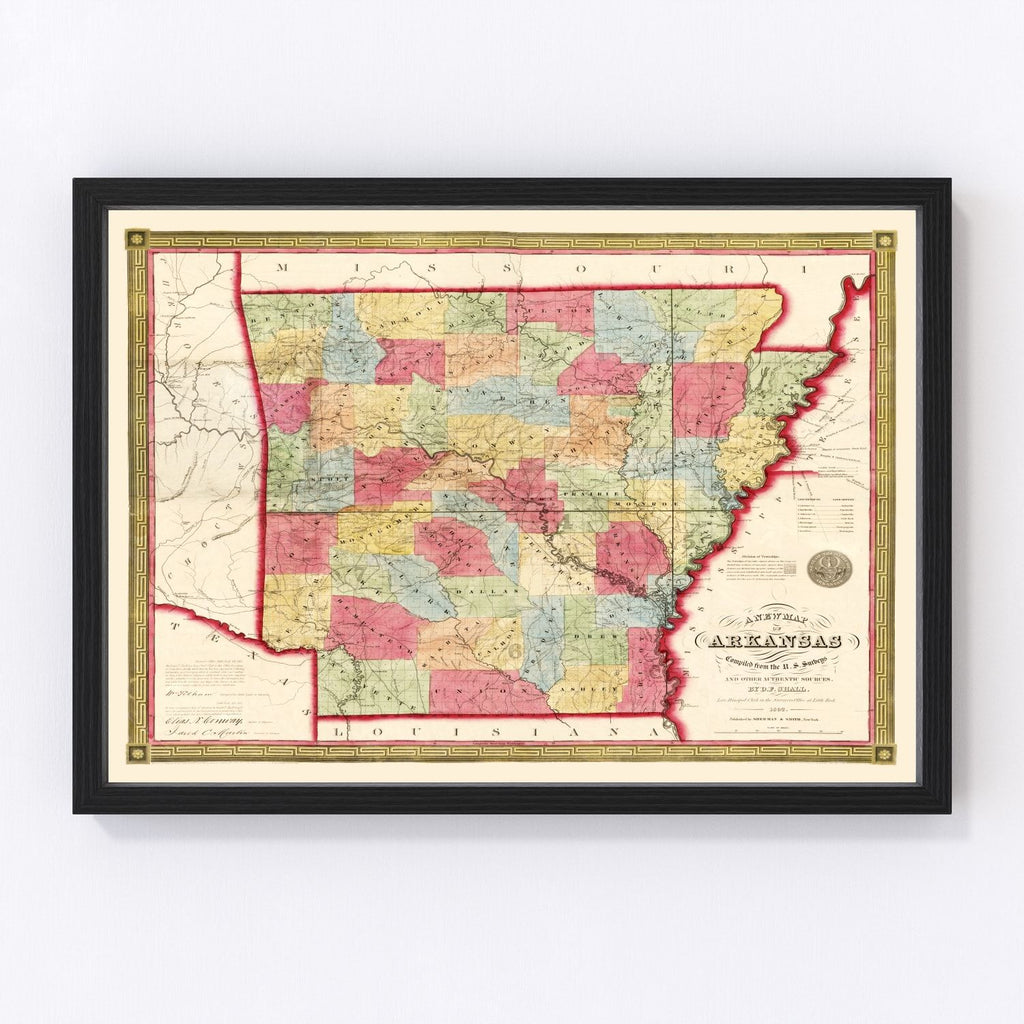 Vintage Map of Arkansas 1852