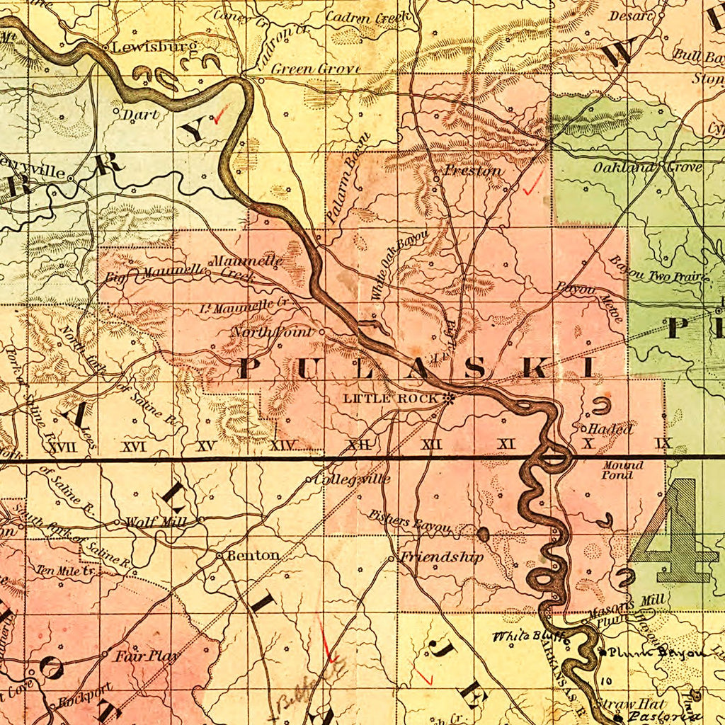 Vintage Map of Arkansas 1854