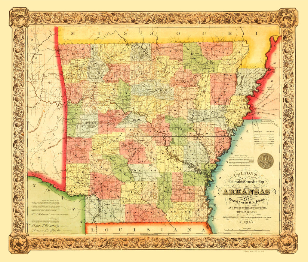 Vintage Map of Arkansas 1854