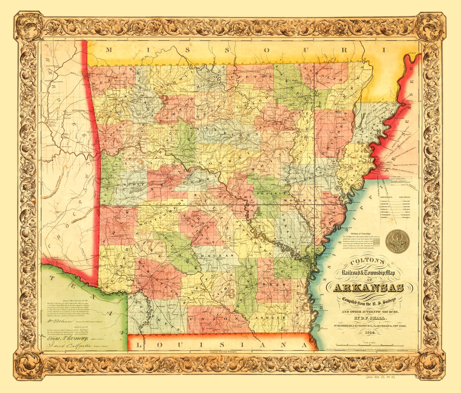 Vintage Map of Arkansas 1854