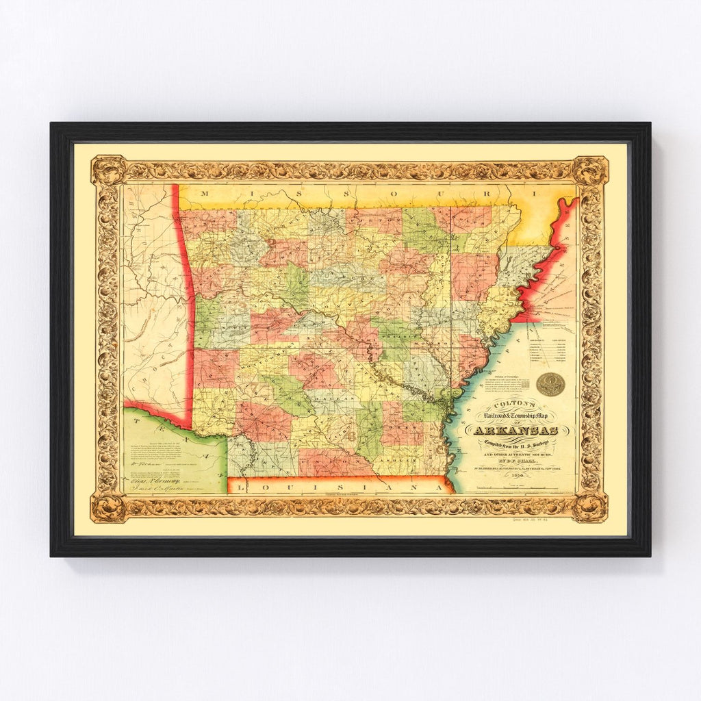 Vintage Map of Arkansas 1854
