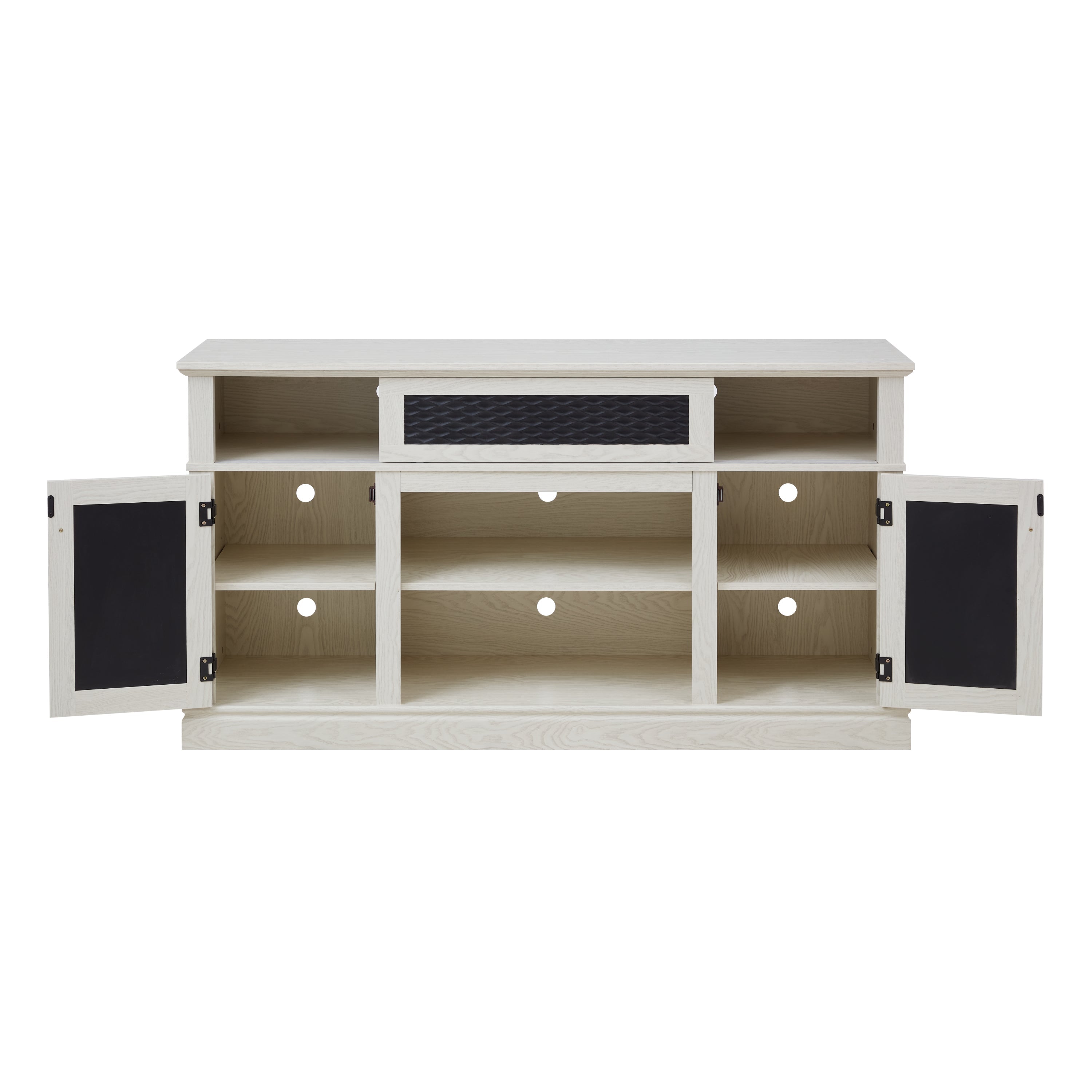 Embossed Pattern TV Stand, TV and Media Console with Open and Closed Storage Space and sliding door for Living Room & Bedroom,White, 58.27'W*15.35'W*31.7H
