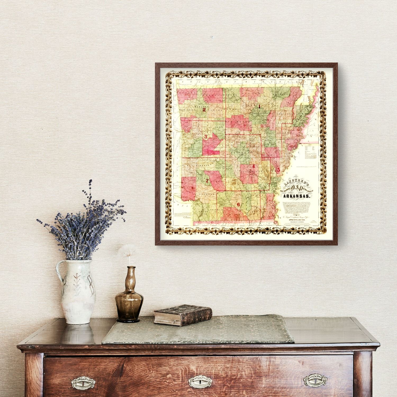 Vintage Map of Arkansas 1866