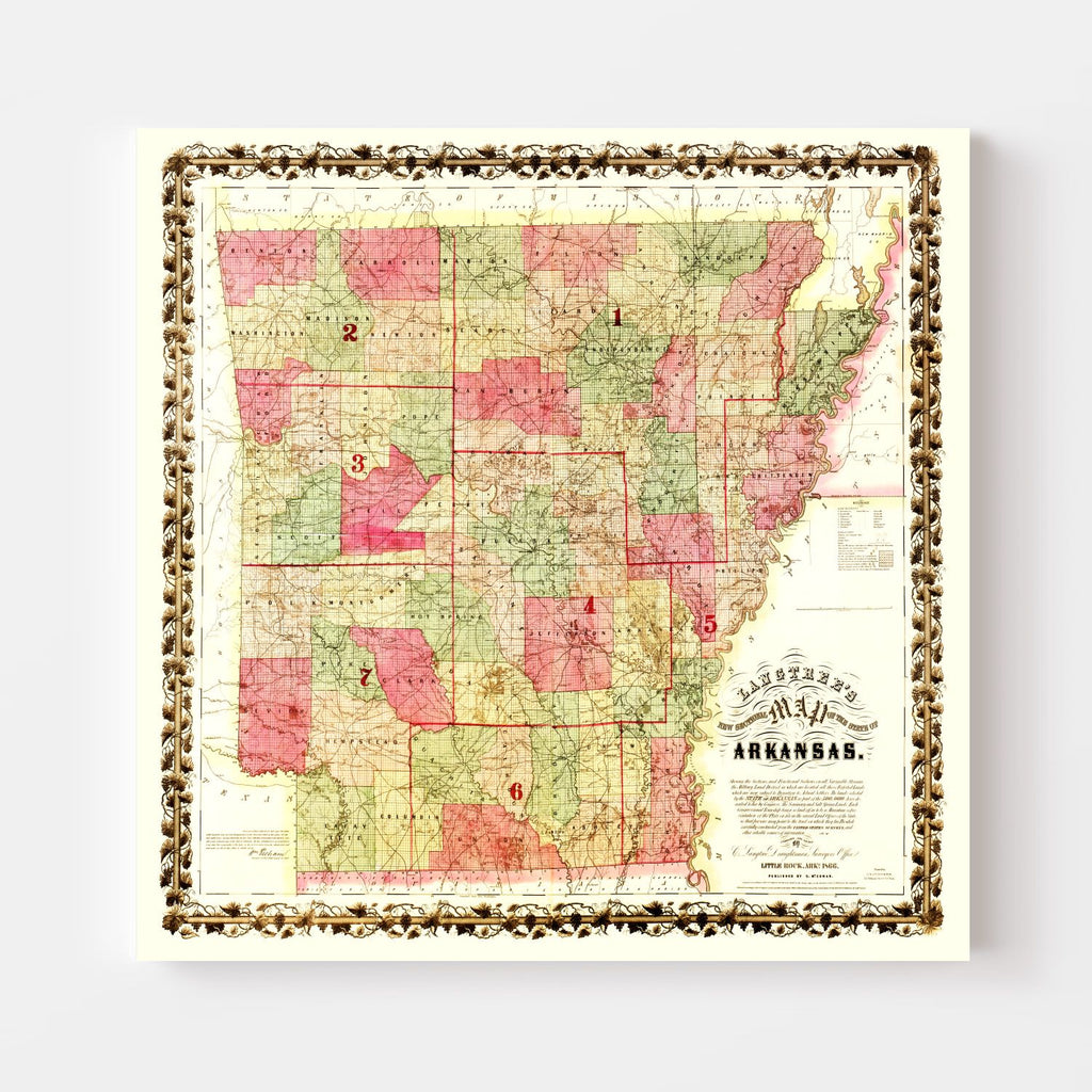 Vintage Map of Arkansas 1866