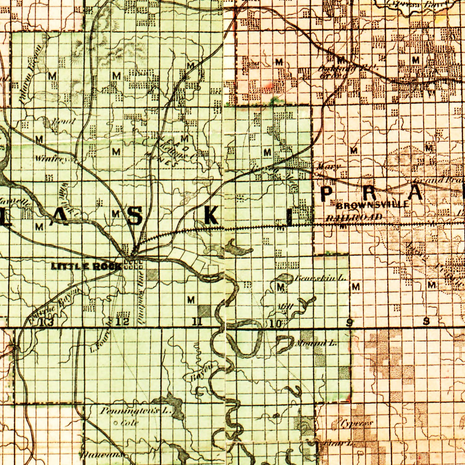 Vintage Map of Arkansas 1866