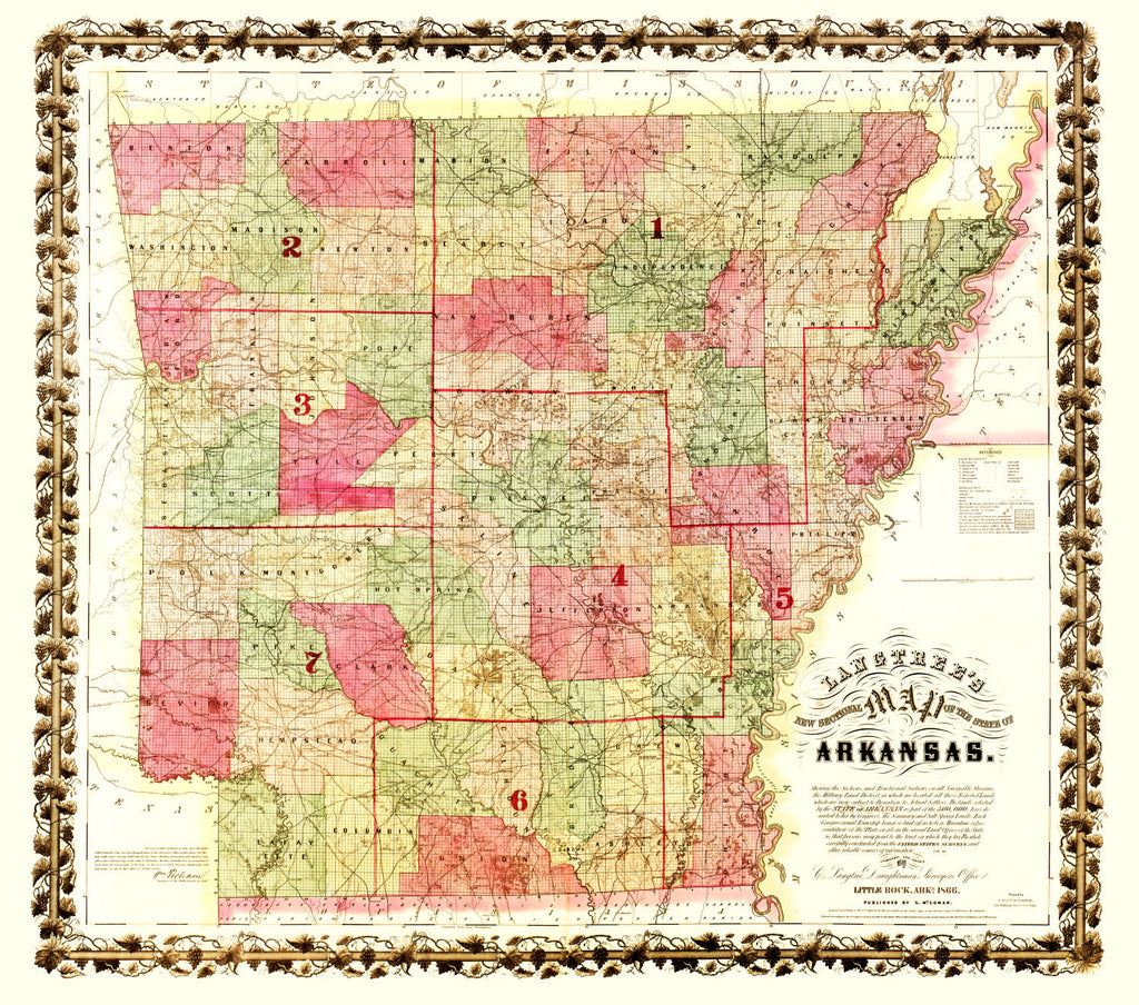 Vintage Map of Arkansas 1866