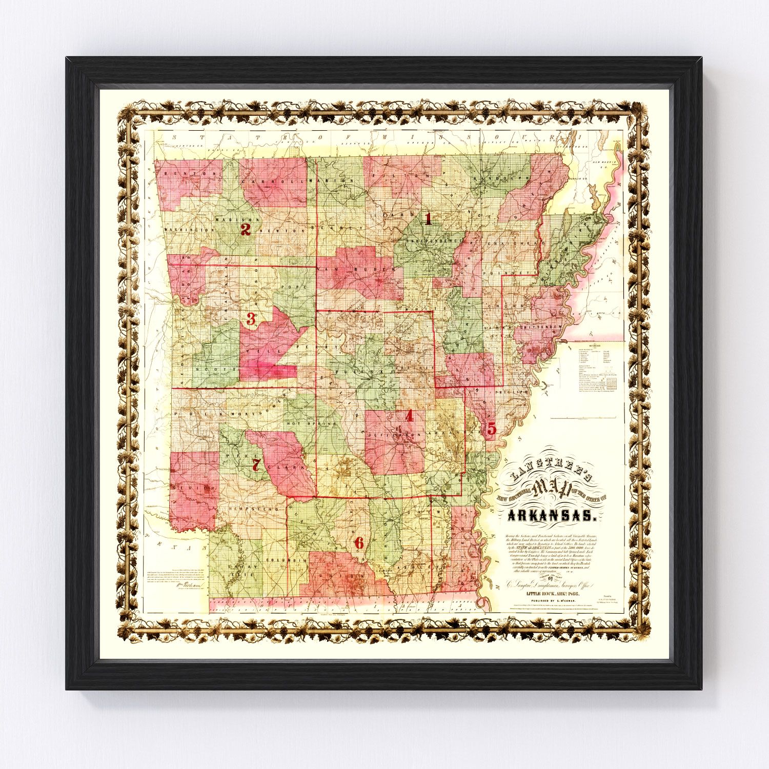 Vintage Map of Arkansas 1866